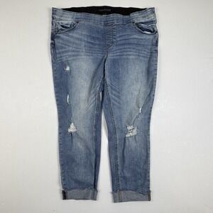 Maurices Womens Size 18 Denim Distressed Pull On Denim Jeans Cuffed Hem Capris
